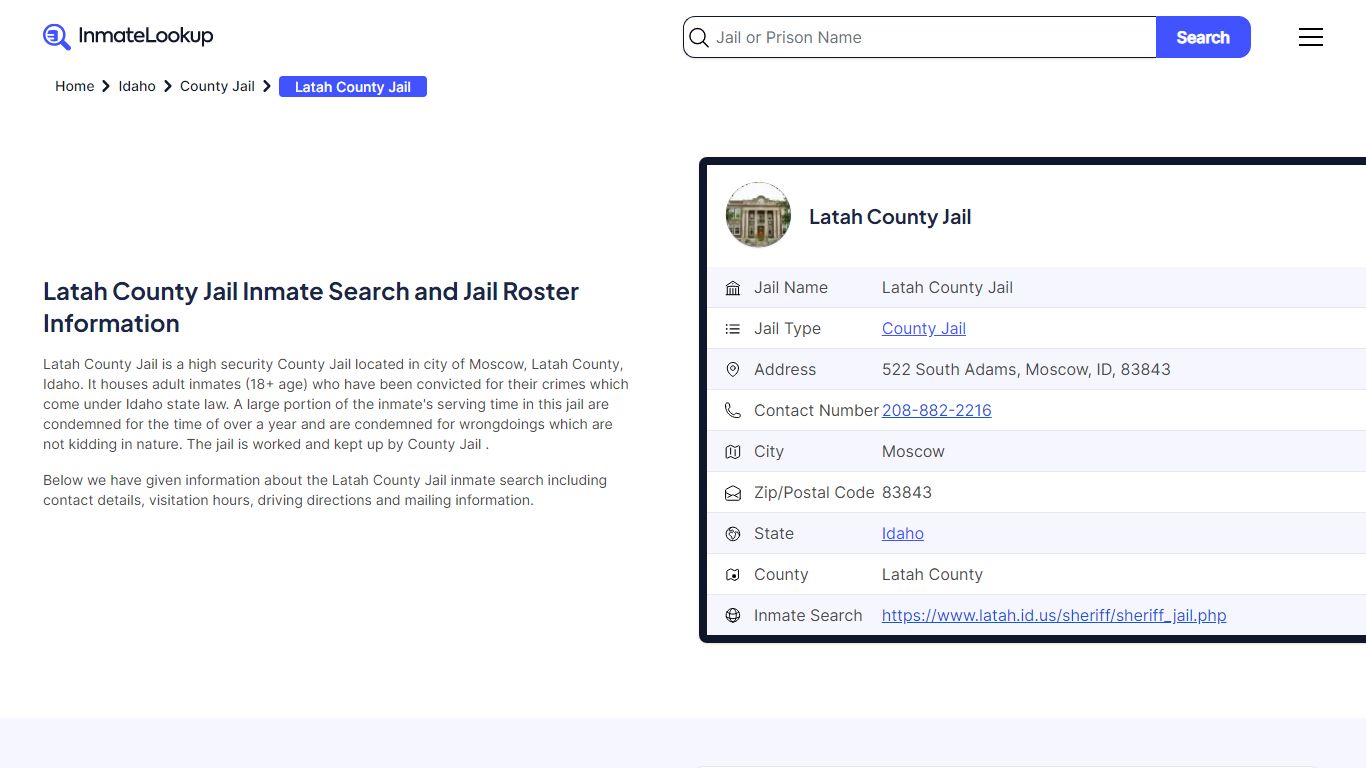 Latah County Jail Inmate Search - Moscow Idaho - Inmate Lookup